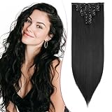 SEGO Pro 18 Zoll Dicke Highlight Haarteil 8PCS Lange Gerade Clip in Extensions Vollen Kopf 130g Kunstfaser Haarteile Für Frauen, Dunkel Schwarz