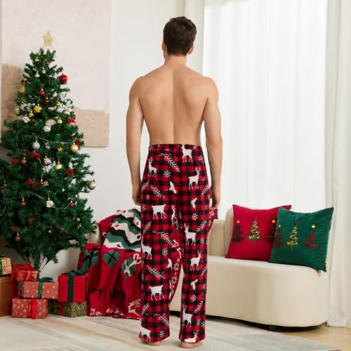 Image of U2SKIIN Mens Fleece Pajama Pants, Warm Plaid Lounge Pj Bottoms