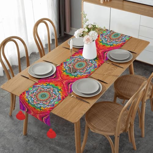 Chemin de table de Noël anti-taches déco mandala table de fête - 2