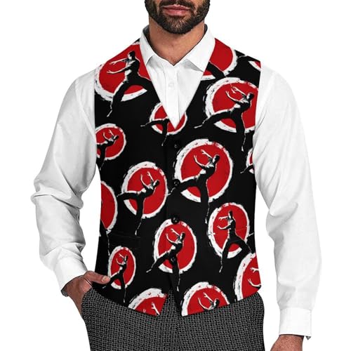 Qigong Wushu Teacher Tai Chi Pose Trendy Vest Suit for Men V Neck Formal Dress Waistcoat Vests Business Slim Fit