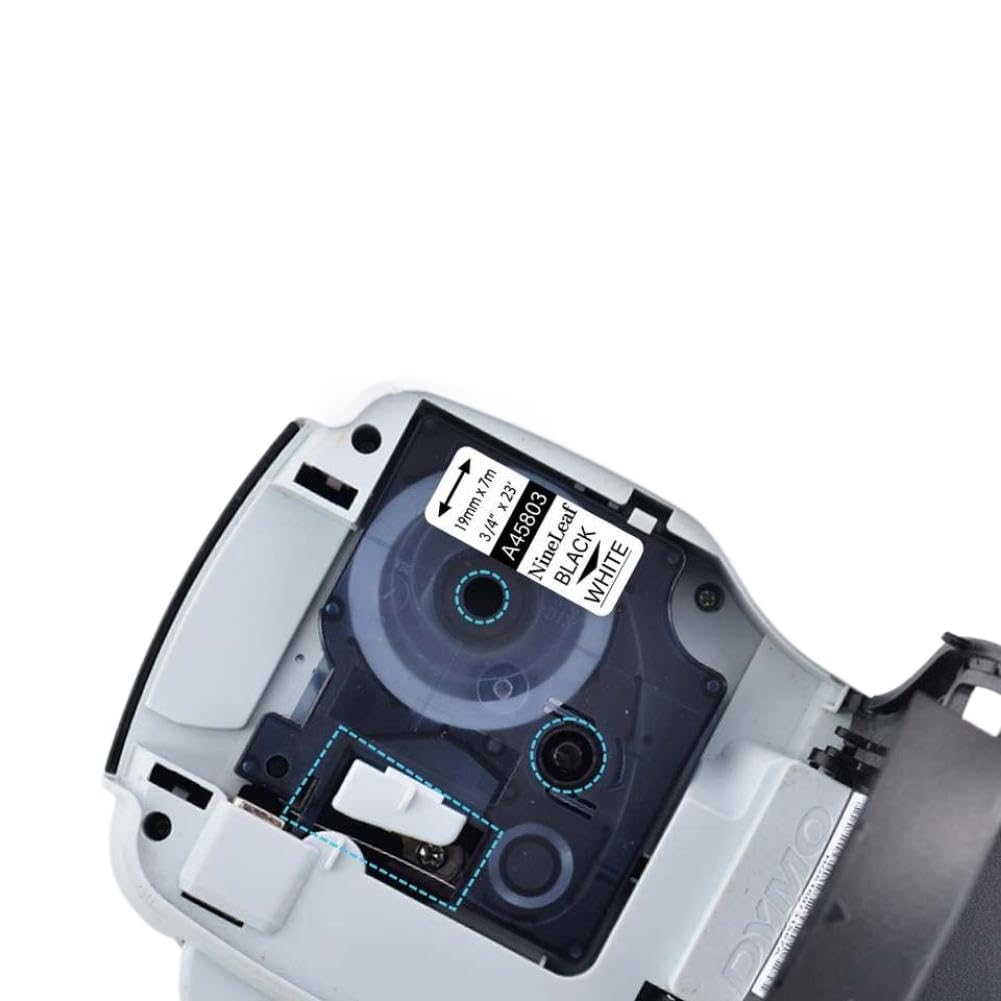 Confezione da 10 nastri per etichette nero su bianco da 19 mm compatibili con il nastro D1 45803 per stampante LabelManager 300 420P