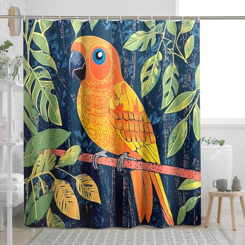 Rideau de douche vintage fantaisie perroquet, rideaux de douche rustiques pour salle de bain, bain d'oiseaux, ensemble d'accessoires de décoration – 183 x...