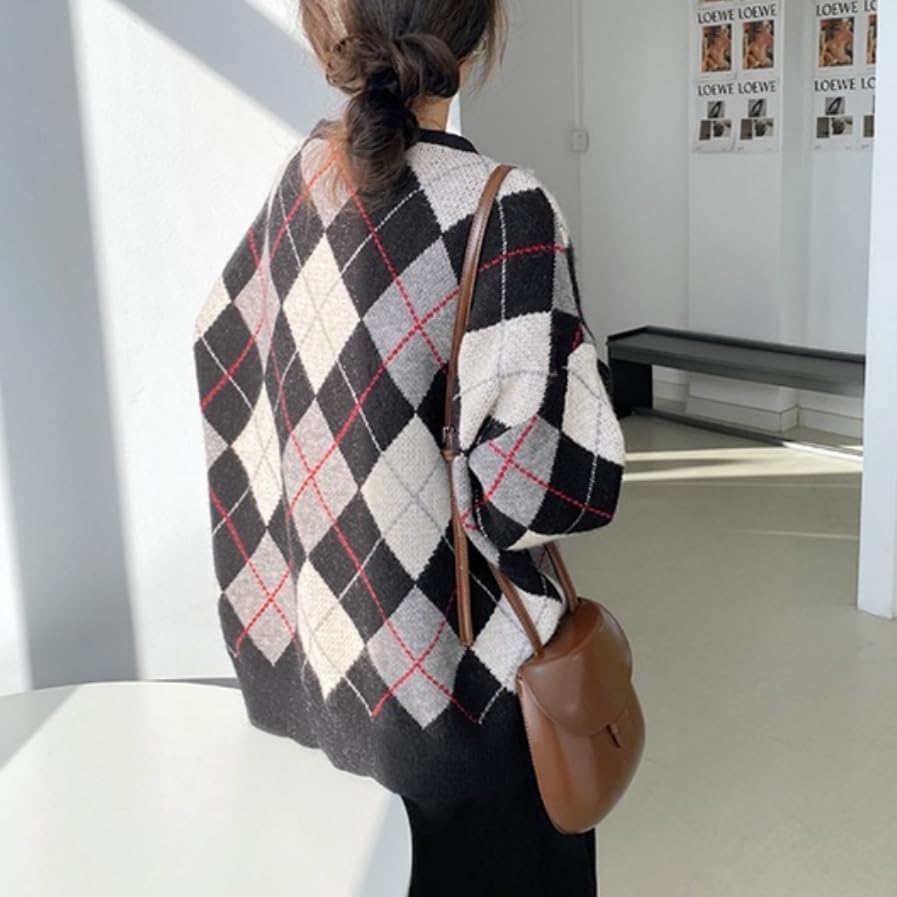 Hyipels Women's Long Sleeve Cardigan Sweater,Cute Y2K Top Knit Colorful Patterned V Neck Button Outwear S~XL - Image 3