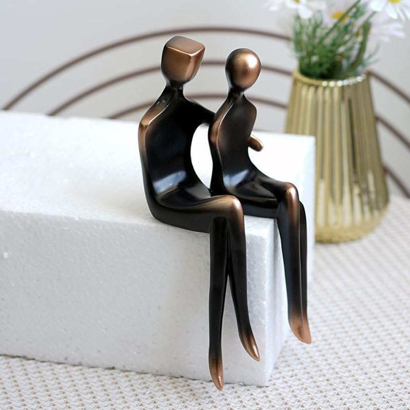 MORNFOG クリエイティブ抽象カップル彫刻、ヴィンテージ銅樹脂フィギュア、ミニマリストアートデスクエッジオーナメント、高さ9.2