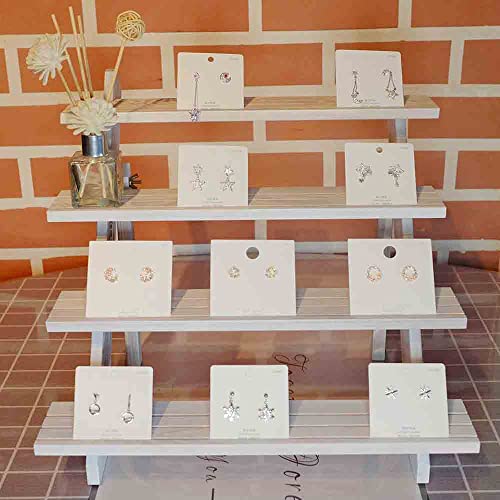 LUBANHAND Vintage White Display Riser, Earring Display Stands, Showcase Cascading Merchandise Organizer Tray Vendor Display Supplies for Tabletop Shows Solid Wood (4tier) - Thumbnail 2