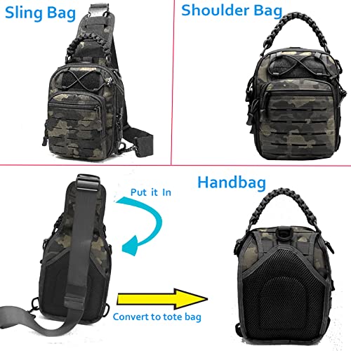 Larkoo Tactical Compact Concealed Carry Sling Bag Cut Molle Pistol Holster Edc Single Shoulder Chest Backpack Pack (Acu Black) #TOP1