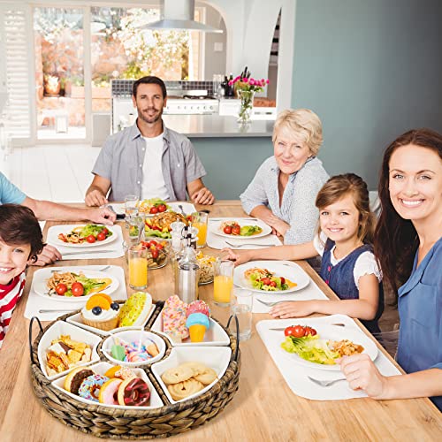 Nuanchu Ceramic Divided Serving Dishes Appetizer Serving Tray and Platters Set Snack Tray 6 Removable Snack Bowls with Basket for Relish Party Fruit Pizza Candy Nuts Condiment Veggies Chips Dips - Image 7