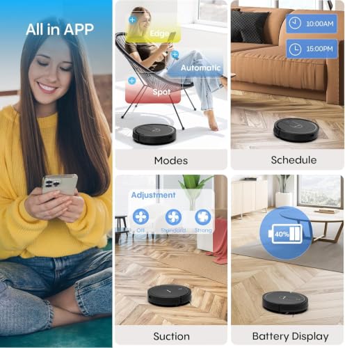 Image of Bagotte Robot Vacuum and Mop Combo with 5000Pa, Robotic Vacuum with Schedule, Quiet Slim,Self-Charging,Wi-Fi /Voice /App,Perfect for Pet /Hard Floors, /Carpet