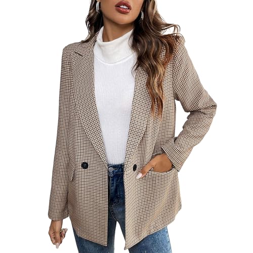 Giacca Blazer a Quadri da Donna con Tasche - Completo da Lavoro Ufficio Casual e alla Moda