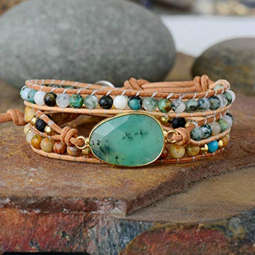 Zosojona Starto Boho Wrap Bracelets Natural Jasper Crystal Stone Variety Beads Strand Bracelet… (Green Agate 2) #TOP3