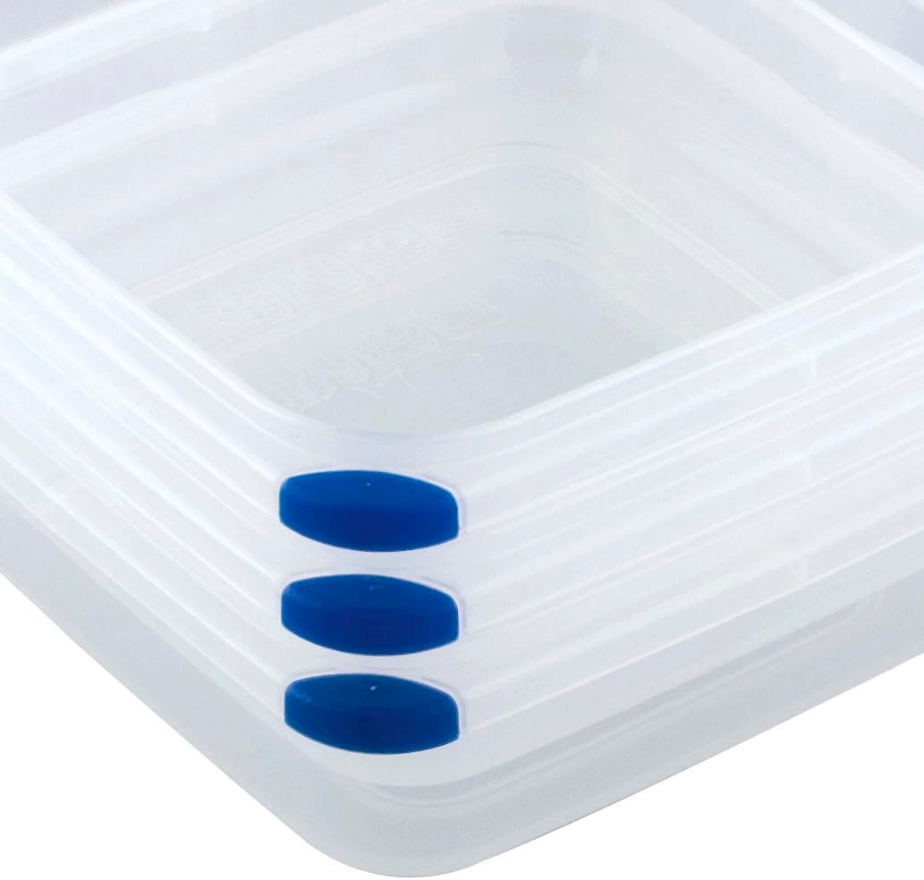 Sterilite Ultra-Seal 5.7 Cup Square, Airtight Food Storage Container, Latching Lid, Microwave and Dishwasher Safe, Clear With Blue Gasket, 6-Pack