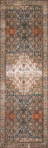 Loloi Layla Collection LAY-05 Ocean/Multi 2'-6" x 9'-6" .13" Thick Runner Rug, Soft, Durable, Vintage Inspired, Distressed, Low Pile, Non-Shedding, Easy Clean, Printed, Living Room Rug