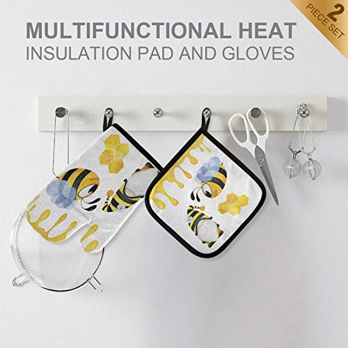 Summer Gnome Oven Mitt Pot Holder Set, Cartoon Bee Oven Gloves And Potholder Heat Resistant Microwave Gloves Hot Pad For Baking Cooking Grilling Bbq Gifts #TOP2