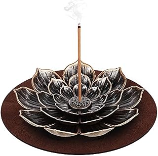 DK177 Brass Incense Holder - Lotus Stick Incense Burner and Cone Incense Holder with Ash Catcher-4 Inch/10 cm
