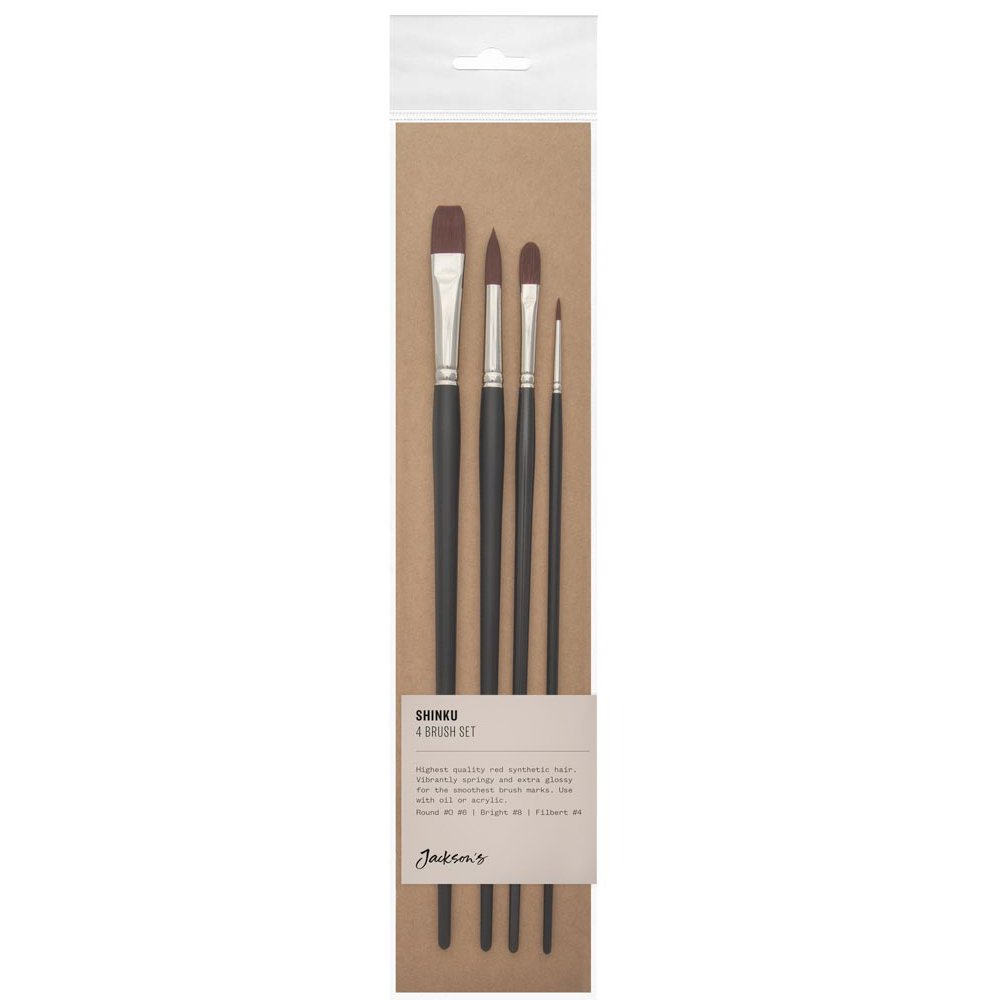 Jackson's Shinku Paint Brush Set Synthetic Bristle Long Handle 4 Pack Art Painting