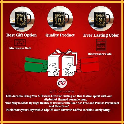 Image of Golden Floral Alphabet Letter A Printed Coffee Mug Gift for Girl, boy,Wife,Husband,Girlfriend Boyfriend,Kids,Brother,Sister,Love and Valentines Day - 1pcs, Black, 330ml (AL-A)
