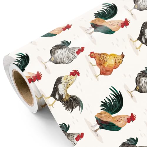 WRAPAHOLIC Farm Chicken Wrapping Paper Roll - Mini Roll - 17 Inch x 16.5 Feet - Farm Fresh Country Design for Birthday Baby Shower Country Present Wrapping