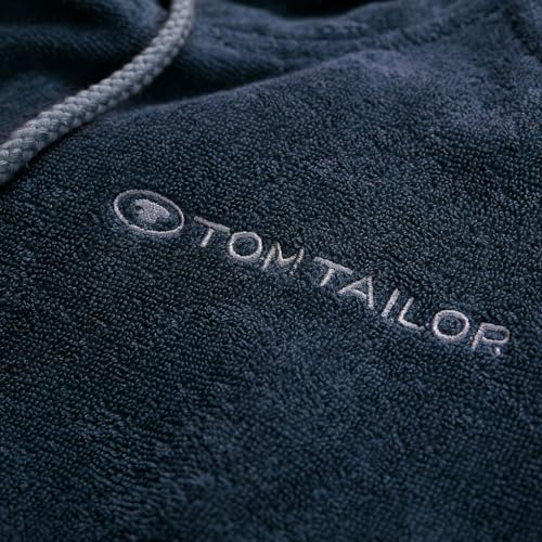 TOM TAILOR Surf Poncho für Damen und Herren, L-XL, 100% Baumwolle/ Frottier, Badeponcho mit Kapuze, Bauchtasche und Logostickerei, Blau (Dark Navy)