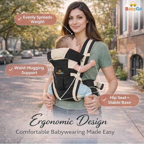 Image of BabyGo Kid Seat Baby Hip Carrier 4-in-1 Adjustable Baby Carrier Cum Kangaroo Bag|Front, Back|for 6 to 24 Months Baby|Newborn to Toddler Carrier|Safety Belt & Buckle Straps|Up to 15 Kgs (Black)