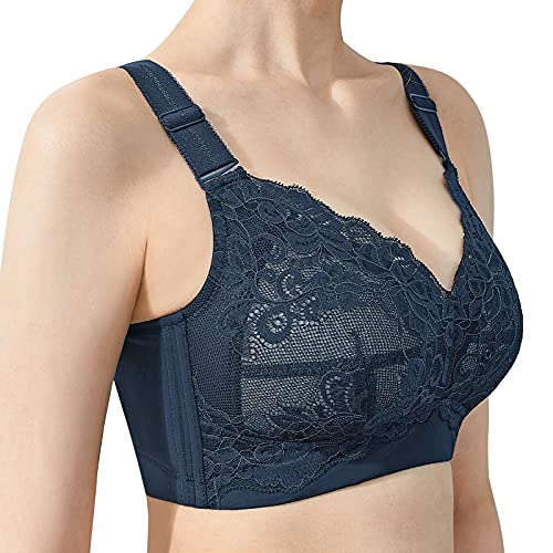 AILIVIN Sutiã feminino 34-40 (B-DD) minimizador sem aro, com cobertura total, sem aro, Azul escuro,