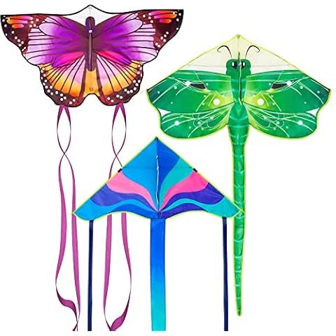 Nazano 3 Pack Large Drachen - Schmetterling Delta Dragonfly Drachen Einfach zu fliegen für Erwachsene Kids Beach Park Outdoor -Spielaktivitäten Aktivitäten Cover