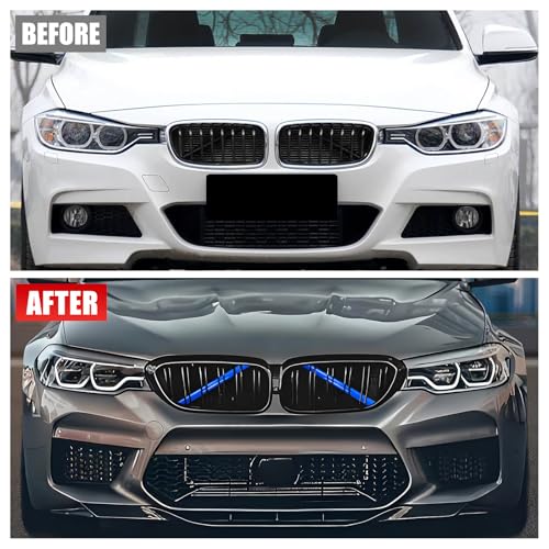 Image of V Brace Wrap Covers Compatible with BMW Grille Inserts StripesWra | Blue Grill Inserts Compatible with BMW F30 G30 F20 F22 F32 G32 G11 G12 M5 F90 For 1 2 3 4 5 6 7 Series Accessories