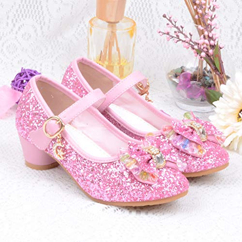 Baby Girl Sequin Bowknot Embellished Shoe Hook and Loop Splicing Metal Chain Sandal Thick Low Heel Princess Shoes4