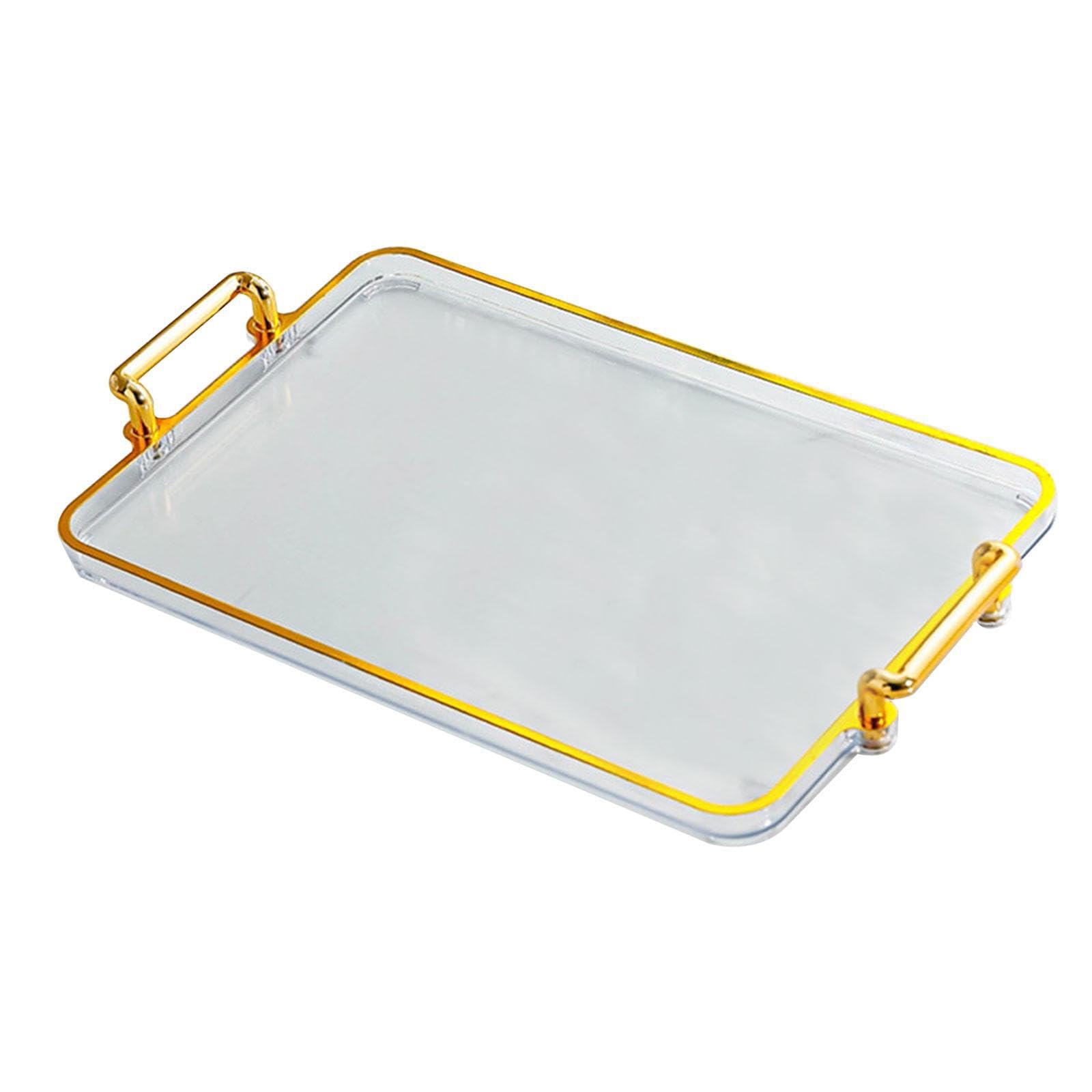 KIXZSAZ Versatile Lightweight Serving Tray With Hollow Handle Breakfast Serving Or Displaying Decorative Items In Living Areas Lightweight Stylish Eating Tray, Clear Gold Edge, 31x18.5x3.5cm