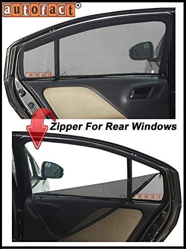 Image of Autofact Magnetic Car Sunshades Compatible with Renault Triber (Set of 4) - Easy Installation, UV Protection, Keeps Car Cool (Front 2 Half-Cut for Side Mirror Visibility, Rear 2 with Zippers)