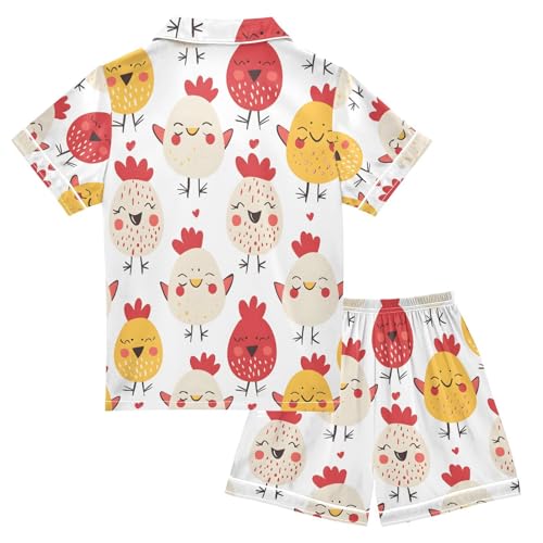 ALAZA Cute Chicken Heart Funny Pajamas Satin Pajama Set Short Sleeve Button Down Sleepwear2