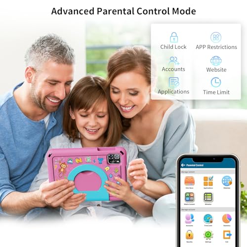Image of PRITOM TAB7 PRO Kids Tablets 7 inch, 64 GB, 3 GB RAM Upgraded, Toddler Tablet Android 14 with WiFi, Dual Camera, Education, Games, Kids Software Pre-Installed, Parental Control, Pink