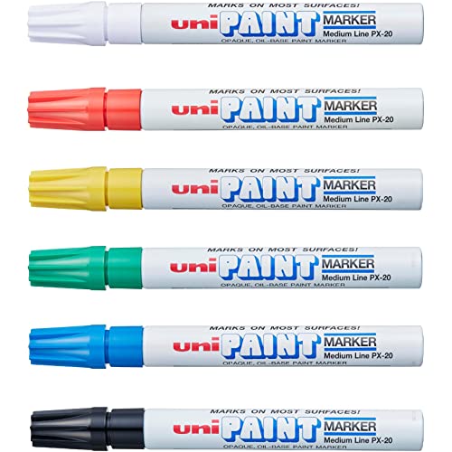 uni Paint PX-20 Oil-Based Paint Markers Medium Line (1.8-2.2mm) Assorted Colors 6 Pack