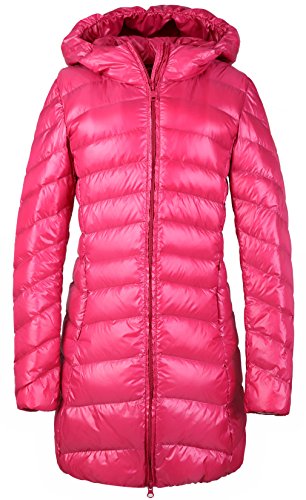 Doudoune compressible rose rouge veste duvet femme manteau long thermique avec capuche