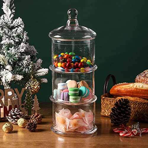 Mygift Modern 3 Tier Clear Glass Stacking Apothecary Jars With Lid, Round Glass Display Candy And Cookie Containers, 16 Inch Tall #TOP1