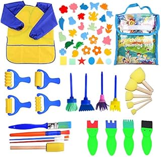 FALUCKYY Sponge Paint Brushes Kids, 54 Pcs Painting Brushes Drawing Tools Kits, Paint Brushes Sponge Kits for Kids Toddlers, Children Early DIY Learning Paint Sets Pattern Brushes Set(54Pcs)