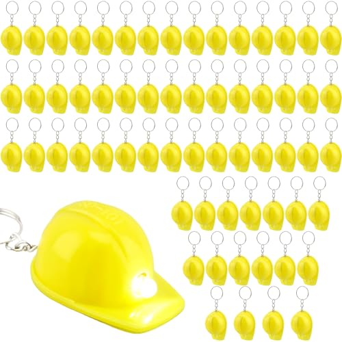 Cotiny 32 Pcs Mini Construction Hat Keychain Small Yellow Helmet