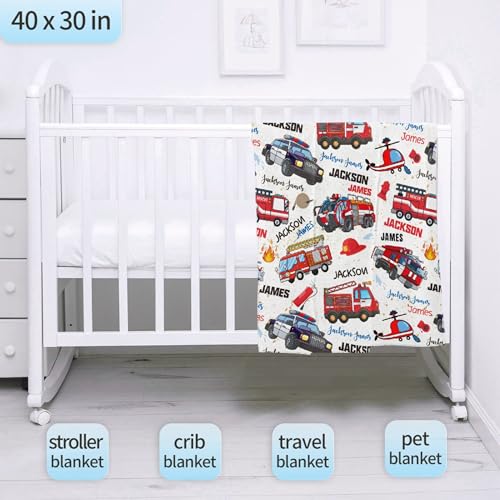 Image of Personalized Fire Trucks Firefighter Custom Baby Blanket Gifts for Boys Girls Super Soft Blanket Swaddle Newborn Cozy Receiving Blanket Stroller Throw 40x30 in for Puppy