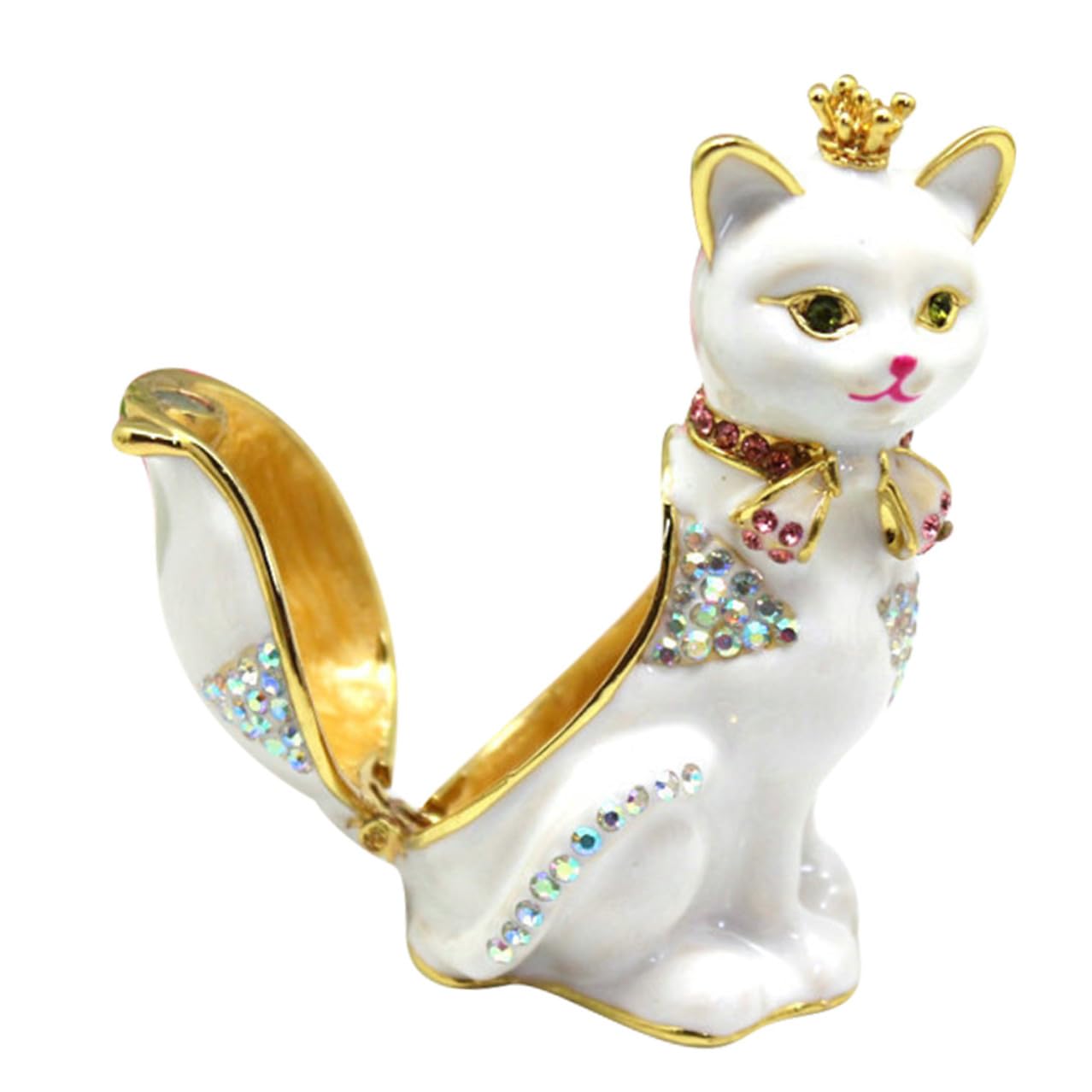 Boîte à bijoux chat en alliage blanc pour ne plus égarer vos bagues