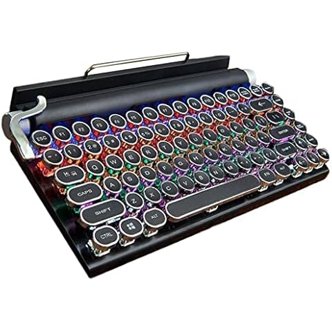 XDJ 83 Keys Mechanical Wireless Bluetooth Keyboards, Retro Punk Typewriter Keyboard, LED Colorful Backlight Water Proof Keycap, For Laptop Computer Gaming Gamer Keyboards (Color : Black) Cover