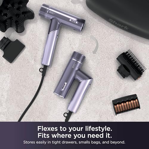 Shark SpeedStyle Pro Flex Hair Dryer, High Performance High-Velocity Hair-Dryer w/ 4 Styling Attachments, Lightweight, Ionic, No Heat Damage, Folding Handle, for All Hair Types, Lilac Frost HD543PLUK - Image 10