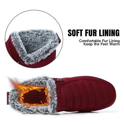 SHIBEVER Winter Boots for Women Snow: Women's Winter Red Ankle Boots Comfortable Size 8 Short Insulated Ladies Low Booties2