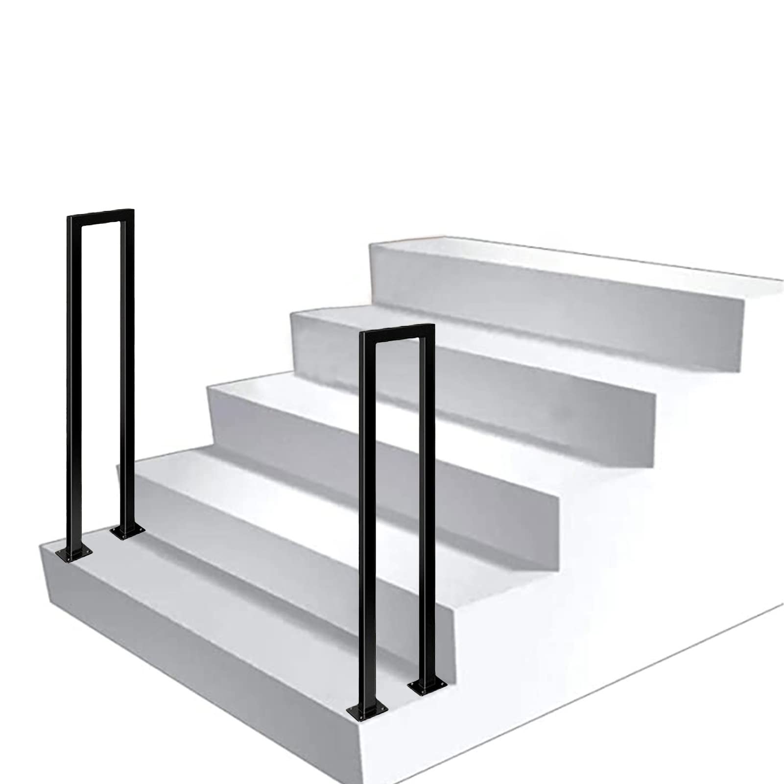 LWJSOCP Stair handrail Stair Railing Handrail Set - U Shaped Metal Vertical Railing Handrail, Supportive Stair Banister Square Tube, Handrail Support Bar for Porch (Size : 95cm(2.1ft))