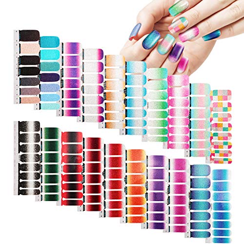 20 Sheets Glitter Nail Wraps Art Polish Stickers Gradient Color Nail Wrap Self-Adhesive Full Nail Wrap Sticker Decal Nail Strips for Women Nail Craft Decoration