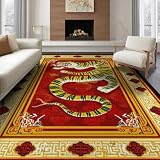 ODIKA 8'x10' Washable Area Rug Tibetan Tiger Versus Snake Striped Folk Ornate Border Battle Non-Slip Chair-Friendly for Dining Room, Large Office, Lounge