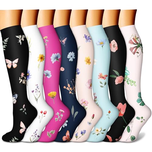 CHARMKING Compression Socks for Women & Men Circulation (8 Pairs) 15-20 mmHg is Best Support for Athletic Running,Hiking