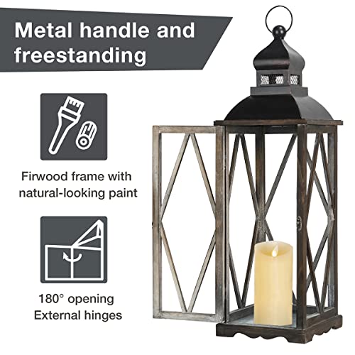 Glitzhome-2-Pack-Farmhouse-WoodMetal-Decorative-Candle-Lanterns-Vintage-Hanging-Lantern-for-Patio-Tabletop-Black-No-Glass Glitzhome 2 Pack Farmhouse WoodMetal Decorative Candle Lanterns Vintage Hanging Lantern for Patio Tabletop Black No Glass