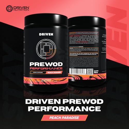 Image of Driven Nutrition PREWOD Energy Drink Powder, 25 Servings - Pre-Workout Supplement with Boosts Energy, Focus, Strength, & Endurance for High-Intensity Training (Peach Paradise)