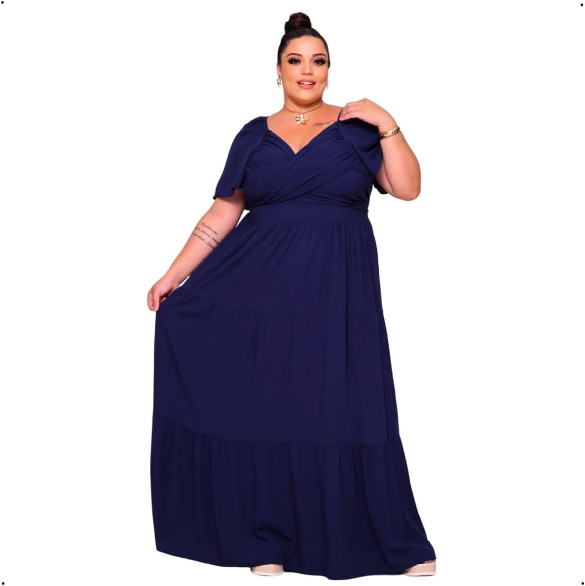 Vestido Longo Plus Size Elegante, Decote Cruzado Ajustável, Manga Morcego Casamento Verão Festa Balada Ano Novo Natal