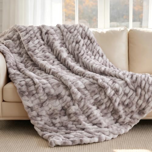 VFROO 700GSM Faux Fur Throw Blanket, Ruched Soft Fuzzy Blankets,Warm Cozy - image 6