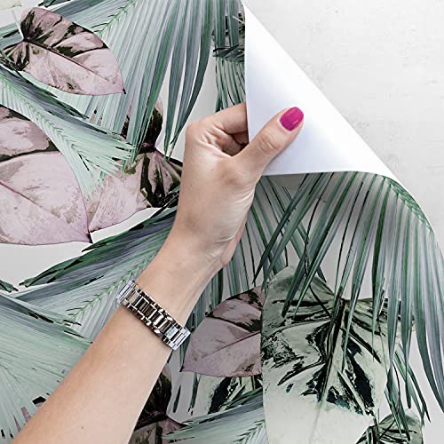 Papier peint tropical feuilles pâles 250x250cm latex pour salon - 4